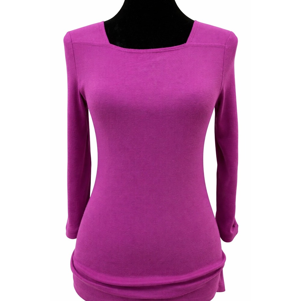 Chico's The Ultimate Tee Womens Square Neck T-Shirt Size 00 Purple 100% Cotton